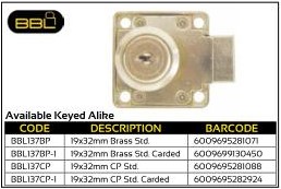BBL Cupboard Locks 19x33mm