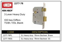Union 3-Lever Heavy Duty Lock 78mm