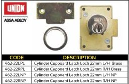 Union Cylinder Cupboard Latch Lock 22mm