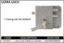 Ultra Lock 3 Bolt Including Cylinder