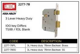 Union 3-Lever Heavy Duty Lock 78mm