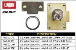 Union Cylinder Cupboard Latch Lock 22mm