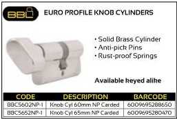 BBL Euro Profile Knob Cylinders NP Carded