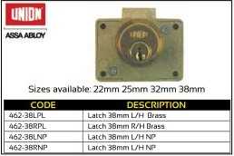 Union Cylinder Cupboard Latch Lock 38mm