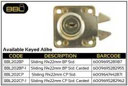 BBL Cupboard Locks Sliding 19x22mm