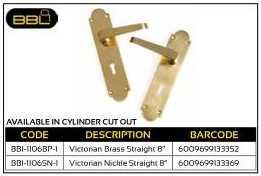 BBL Handle Victorian Brass Straight 8 inch
