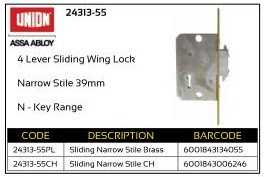 Union 4-Lever Sliding Wing Lock