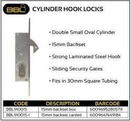 BBL Cylinder Hook Locks 15mm Backset